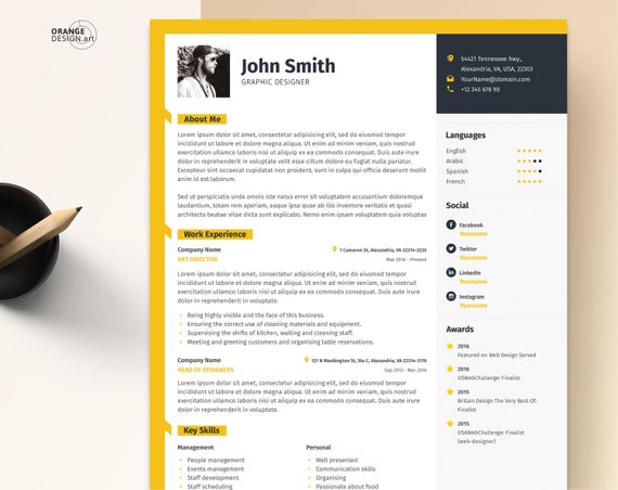 Word Resume Template With Photo Graphic Designer Cv Etsy