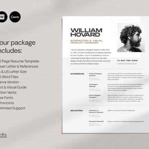 Modern Resume Template for Word and Canva | Creative Resume with photo | Professional CV Template for Designer | Editable Resume