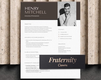 Fraternity Resume Template Canva: Rush CV with Cover Letter