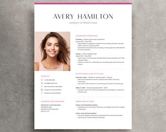 Cv-sjabloon studentenvereniging Canva: Pink Rush-cv met foto