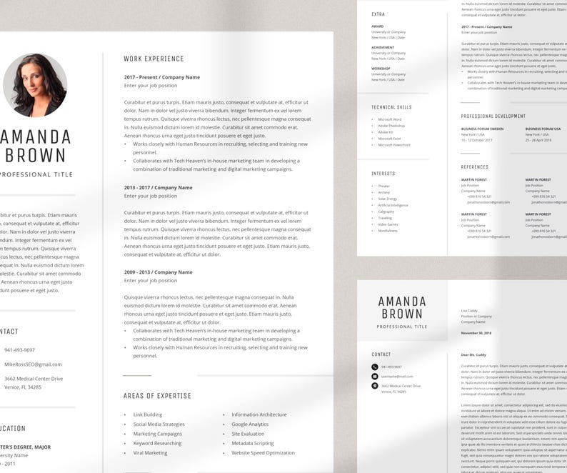 Minimalist Resume Template for Word, Project Manager CV with Photo, Cover Letter, Job Application, Marketing Resume, Teacher CV
