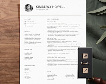 Resume Template Word, Canva & Mac Pages | Minimalist Resume with Photo, Tech Resume, Cover Letter | Resume Template 2026, CV Template