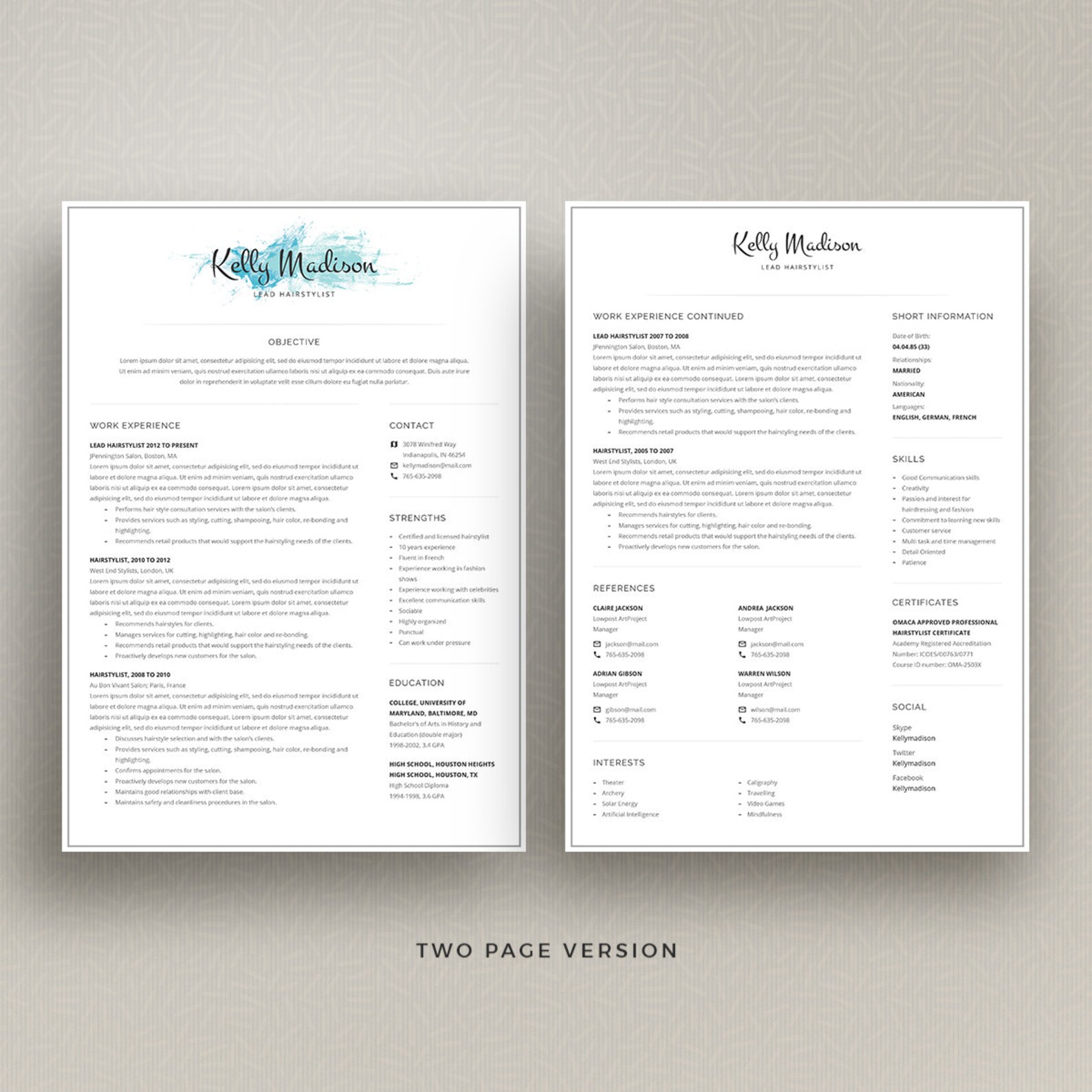 Minimalist Resume Template | CV + Cover Letter, Word & Photoshop - Etsy