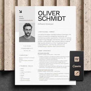 Resume Template Word, Canva & Mac Pages | Software Engineer Resume with Photo, Tech Resume, Cover Letter | Resume Template 2026, CV Template