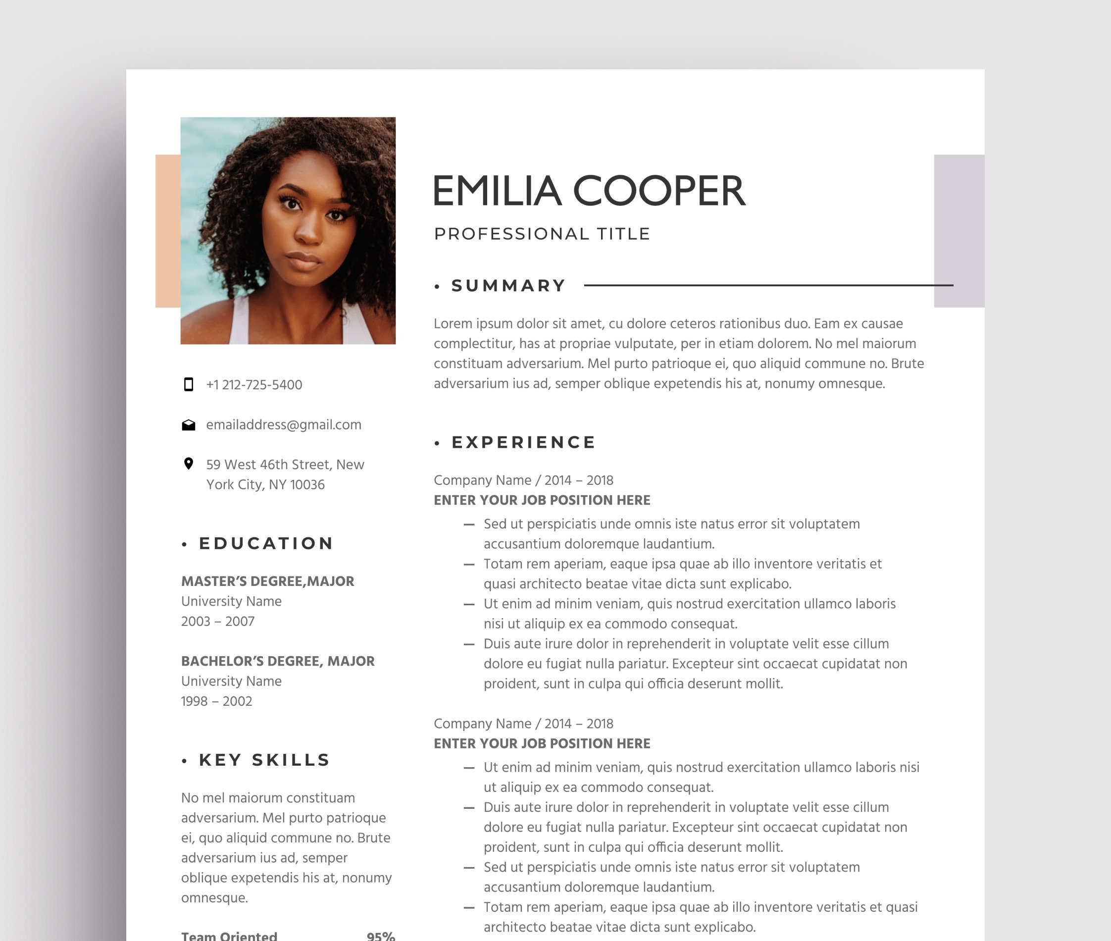 Resume Template Word 2021, Professional CV template with photo