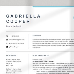 Dental Resume Template Word + Cover Letter + Reference, Dental Hygienist CV Template, Dentistry Resume Template, Orthodontics Resume