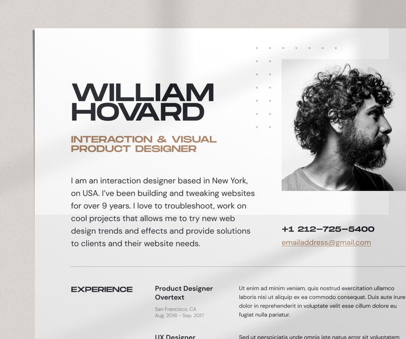 Modern Resume Template for Word and Canva | Creative Resume with photo | Professional CV Template for Designer | Editable Resume