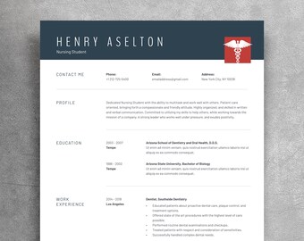 Plantilla de currículum de enfermería, diseño de CV médico, carta de presentación (DOCx)