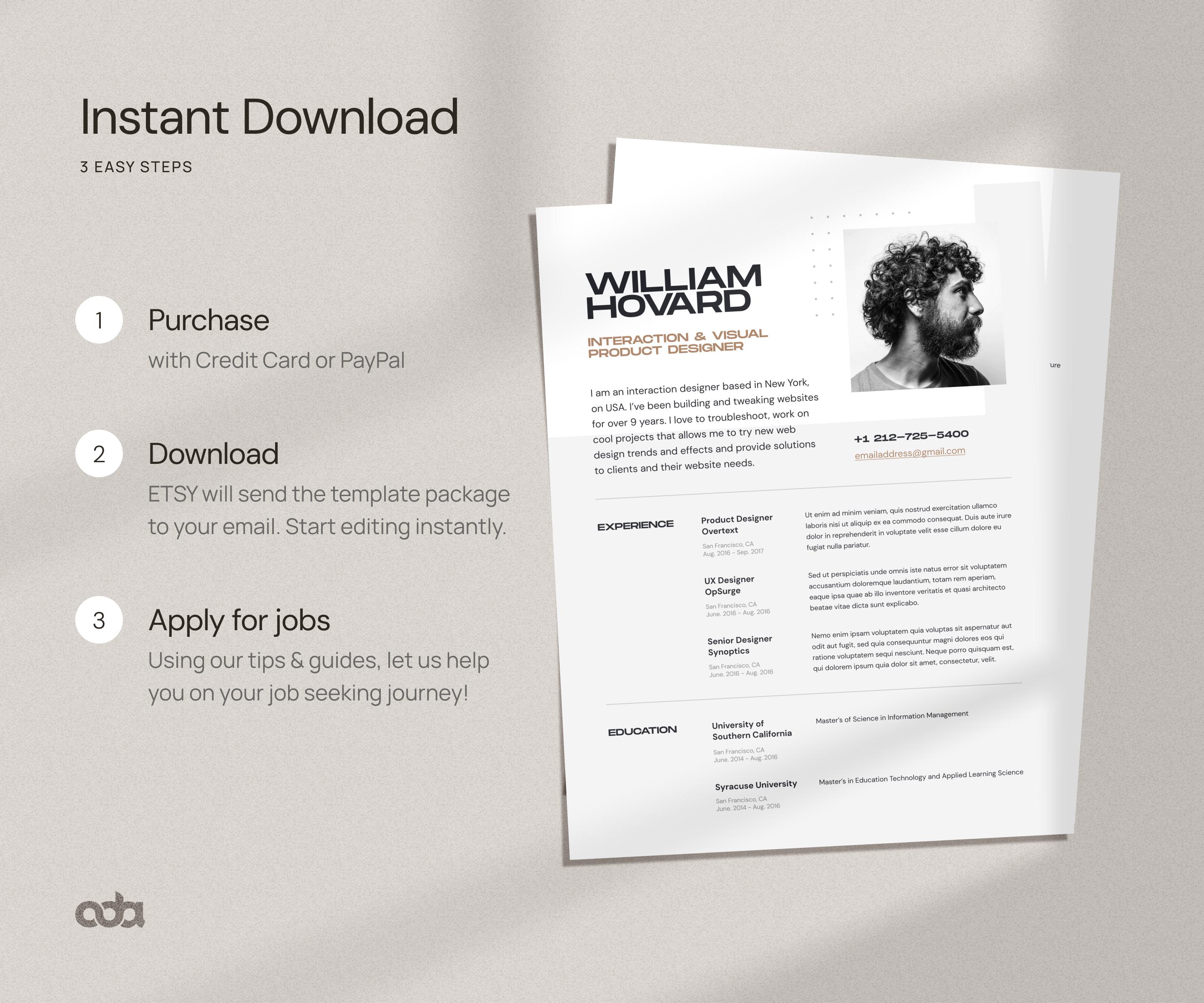 Modern Resume Template for Word & Canva | Designer CV - Etsy