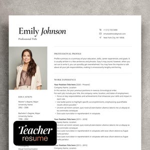 Teacher Resume Template with Photo, CV Template Canva, Modern Resume Canva Template, Lebenslauf Vorlage, Professional Resume Canva