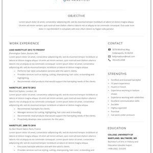 Peut inclure: Un curriculum vitae pour une coiffeuse en chef nomm&eacute;e Kelly Madison. Le CV comprend l'exp&eacute;rience professionnelle, la formation, les comp&eacute;tences et les coordonn&eacute;es.