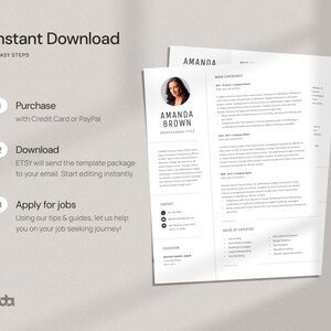 Minimalist Resume Template for Word, Project Manager CV with Photo, Cover Letter, Job Application, Marketing Resume, Teacher CV