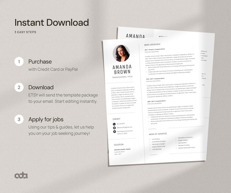 Minimalist Resume Template for Word, Project Manager CV with Photo, Cover Letter, Job Application, Marketing Resume, Teacher CV