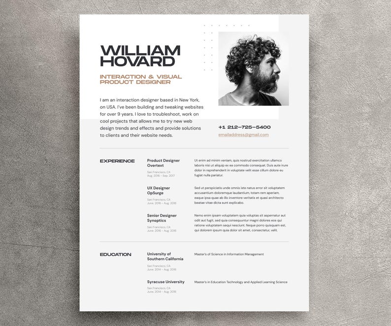 Modern Resume Template for Word and Canva | Creative Resume with photo | Professional CV Template for Designer | Editable Resume