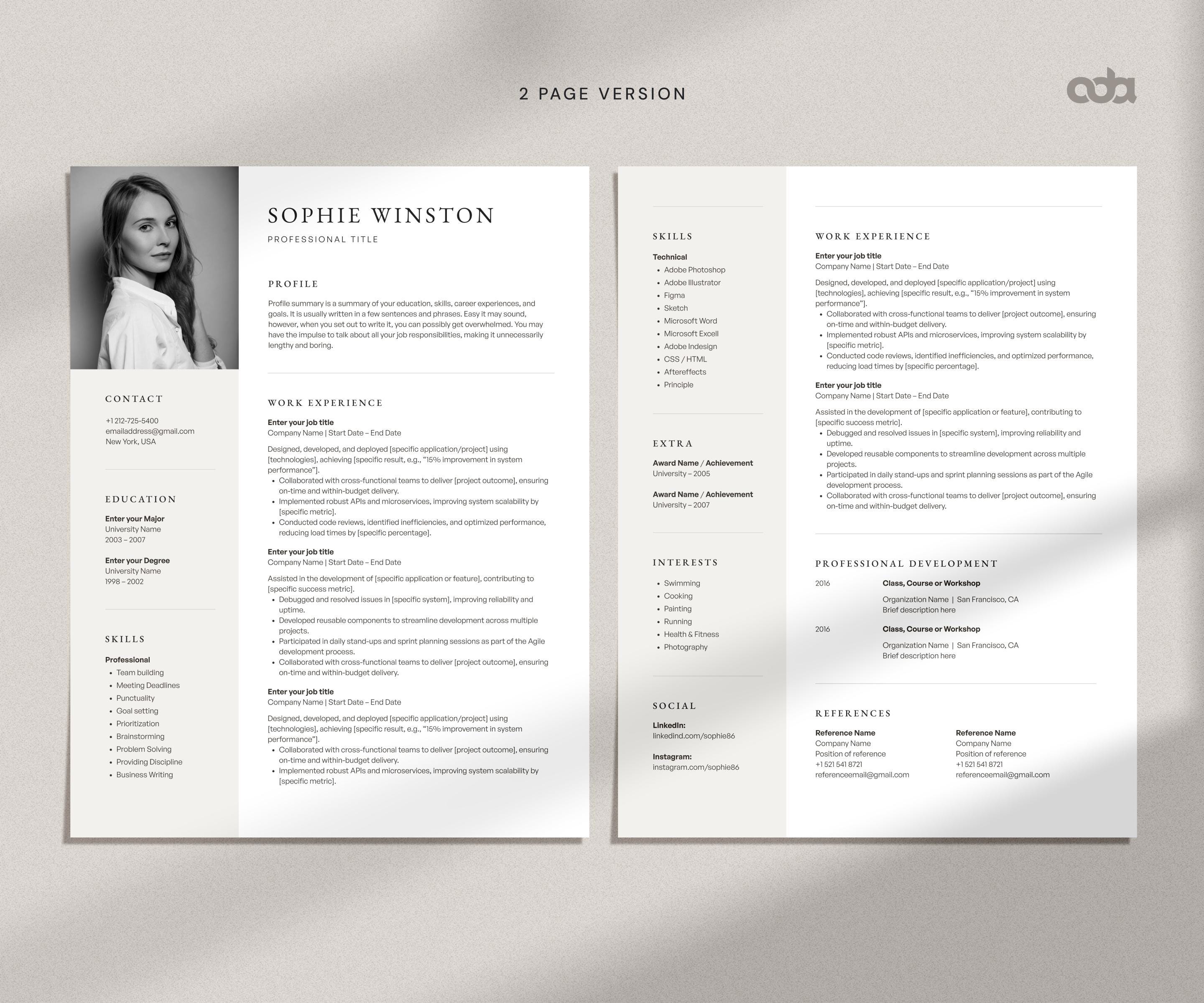 Canva Resume Template With Photo, Cv Template Pages, Professional