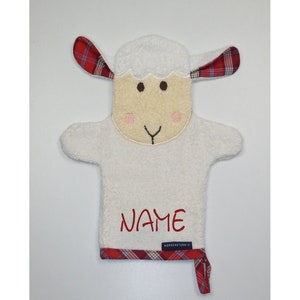 MORGENSTERN Waschhandschuh Sheepy mit Namen bestickt27 x 24 cmGeschenk zur GeburtGeschenk zur TaufeNeedleCat Stickatelier Bild 1