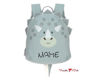 LÄSSIG Kindergarten Backpack Dino embroidered with name•Tiny Backpack about friends Dino•Kita Backpack•Gift for birth•NeedleCat