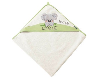 MORGENSTERN hooded towel Koala with name and optional date•100 x 100 cm•Gift for birth•Gift for christening•NeedleCat embroidery studio