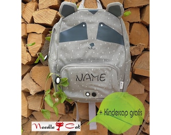 trixie children's backpack Mr. Raccoon embroidered with name•Backpack for kindergarten•Kita backpack with name•Gift for a birth•NeedleCat