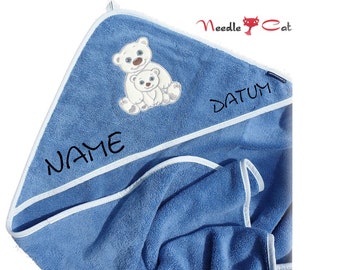 Hooded towel Polar bear embroidered with name and optional date• MORGENSTERN Hooded towel 100 x 100 cm•Gift for birth•Gift for baptism