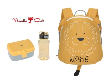 Kinder Rucksack-SET Löwe mit Namen bestickt•LÄSSIG Tiny Backpack Chinchilla•Kita Rucksack•Kinder Rucksack personalisiert•NeedleCat