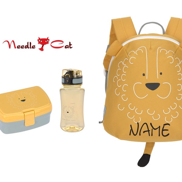 Children's Backpack SET Lion embroidered with name•LÄSSIG Tiny Backpack Chinchilla•Kita Backpack•Children's backpack personalized•NeedleCat
