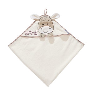 Hooded towel donkey with name and optional date MORGENSTERN100 x 100 cmGift for birthGift for christeningNeedleCat embroidery studio Name auf Kapuze