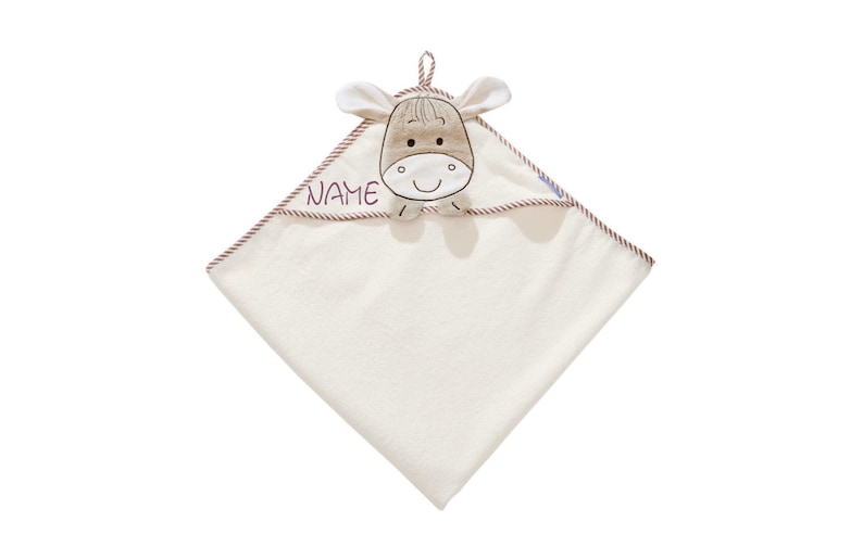 Hooded towel donkey with name and optional date MORGENSTERN100 x 100 cmGift for birthGift for christeningNeedleCat embroidery studio Name auf Kapuze