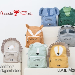 Backpack kindergarten embroidered with nametrixie backpack lion elephant & coKita backpack with namebackpack personalizedNeedleCat image 1