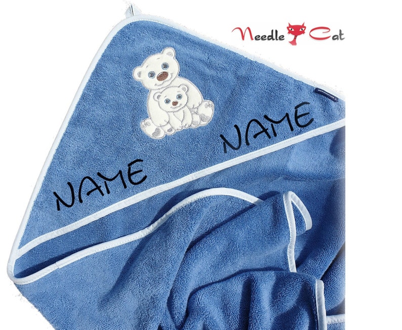 Serviette à capuche ours polaire brodée avec prénom et date en option Serviette à capuche MORGENSTERN 100 x 100 cmCadeau pour une naissanceCadeau pour un baptême image 4