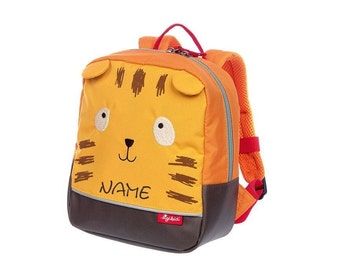 Sigikid Rucksack Tiger mit Name bestickt•Rucksack Kindergarten•Rucksack für Kita•Geschenk zur Geburt•Erster Rucksack•NeedleCat