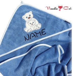 Serviette à capuche ours polaire brodée avec prénom et date en option Serviette à capuche MORGENSTERN 100 x 100 cmCadeau pour une naissanceCadeau pour un baptême image 5