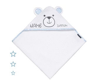 MORGENSTERN hooded towel bear "Sterni" with name and optional date•90 x 90 cm•Organic cotton•Gift for a birth•Christening gift•NeedleCat