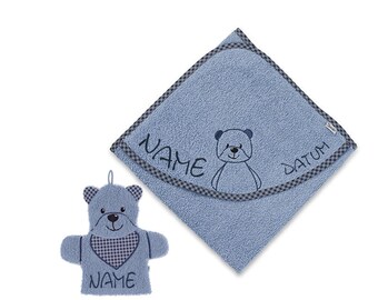 Sterntaler hooded towel Baylee blue with name and optional date embroidered + WH•100 x 100 cm•Baby gift• baptismal gift•NeedleCat