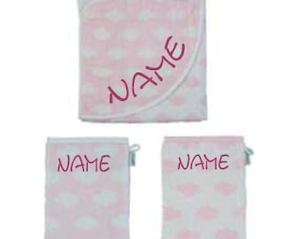 Sterntaler Hooded Towel SET Clouds with Name •80 x 80 cm•Birth Gift•Gift for Baptism•Baby Towel•NeedleCat Embroidery Studio