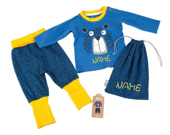 Sigikid Schlafanzug Baby Bär,Gr.74 mit Individualisierung mit Individualisierung auf Shirt und optional Kleiderbeutel•Babygeschenk•NeedleCat