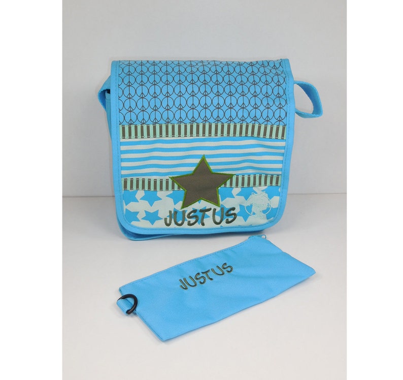 LÄSSIG Mini Messenger Starlight olive bestickt mit NameKindergartentasche personalisiertTasche für KitaGeschenk zur GeburtNeedleCat Bild 1