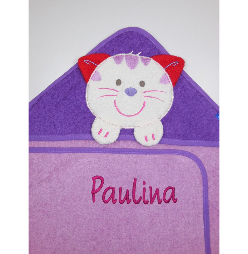 MORGENSTERN Kapuzenhandtuch Katze mit Name100x100 cmGeschenk zur GeburtGeschenk zur TaufeBaby HandtuchNeedleCat Stickatelier Bild 1