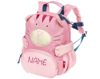 Sigikid Kinder Rucksack Katze bestickt mit Namen•Rucksack Kindergarten•Rucksack für Kita•Geschenk zur Geburt•NeedleCat Stickatelier