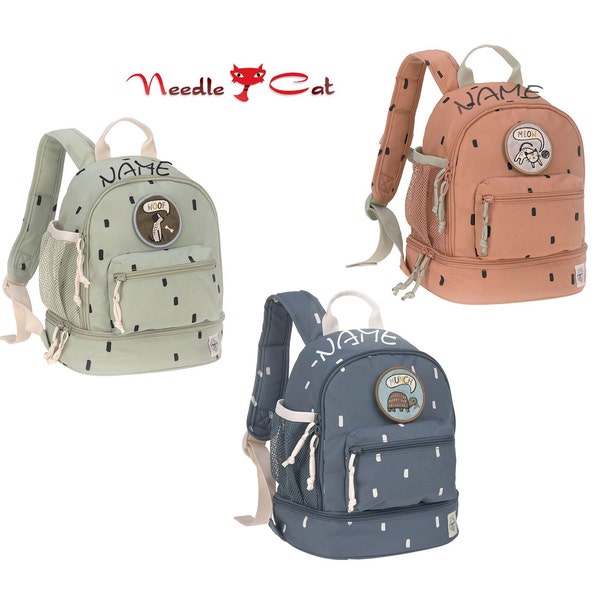 Backpack kindergarten embroidered with name•25 x 27 cm •LÄSSIG mini backpack prints caramel and olive•Kindergarten bag•NeedleCat
