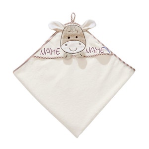 Hooded towel donkey with name and optional date MORGENSTERN100 x 100 cmGift for birthGift for christeningNeedleCat embroidery studio Name & Name Kapuze