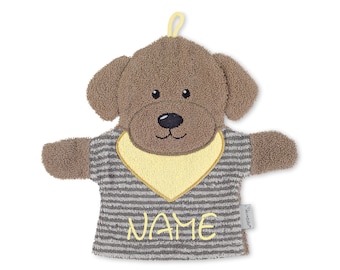 Sterntaler wash glove dog Hanno embroidered with name•22 x 24 cm•Gift for birth•Gift for baptism•NeedleCat Embroidery studio