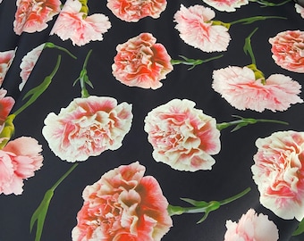Blue Italian Silk Fabric, Designer Crepe Stretch Silk fabric by the yard, birds and lilies on blue background Natural Crepe Silk