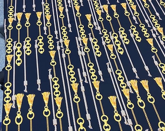 Haute Couture Famous Chain Design svartgula färger polyestersiden elastantyg, tryck flerfärgat sidentyg, högkvalitativt siden