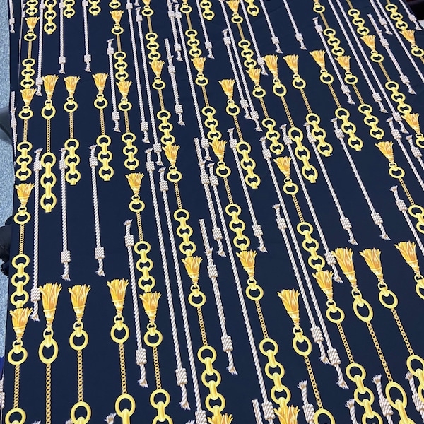 Haute Couture Famous Chain Design black yellow colors polyester silk elastane fabric, print multicolored silk fabric, High quality silk