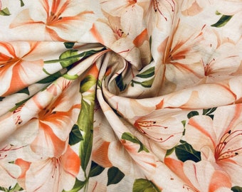 Cotton fabric flowers on a beige background, 100% cotton cloth 57"/145см width, designer fabric by the yard