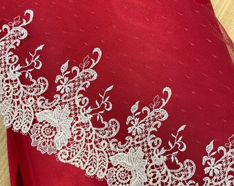 Red and beige lingerie lace trim, red Chantilly Lace Trim