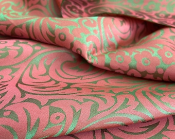 Double face jacquard  pure silk with viscose fabric  Green Pink Colorful Pure fabric by Yard