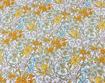 Cotton fabric little yellow flowers on a white background, 100% cotton cloth 57"/145см width, designer fabric by the yard