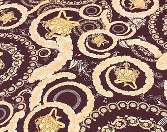 Haute Couture polyester brun gul färg Designer siden elastantyg, Berömt tryck flerfärgat sidentyg, Högkvalitativt siden